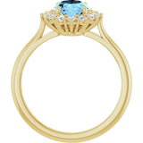 14K Gold Oval Natural Aquamarine & Natural Diamond Halo-Style Ring - Yellow Gold - view 2