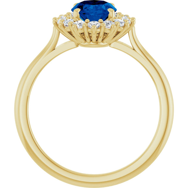 14K Gold Oval Lab-Grown Blue Sapphire & Natural Diamond Halo-Style Ring – 8x6mm - Yellow Gold - view 2