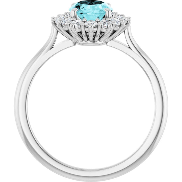 14K Gold Oval Natural Blue Zircon & Natural Diamond Halo-Style Ring - White Gold - view 2