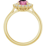 14K Gold Oval Natural Pink Tourmaline & Natural Diamond Halo-Style Ring - Yellow Gold - view 2