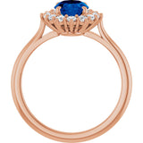 14K Gold Oval Lab-Grown Blue Sapphire & Natural Diamond Halo-Style Ring – 8x6mm - Rose Gold - view 2