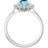 Platinum Oval Natural Aquamarine & Natural Diamond Halo-Style Ring - view 2