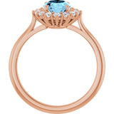 14K Gold Oval Natural Aquamarine & Natural Diamond Halo-Style Ring - Rose Gold - view 2