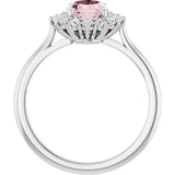 Platinum Oval Natural Pink Morganite & Natural Diamond Halo-Style Ring - view 2