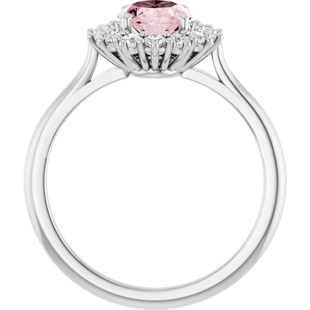 Platinum Oval Natural Pink Morganite & Natural Diamond Halo-Style Ring - view 2