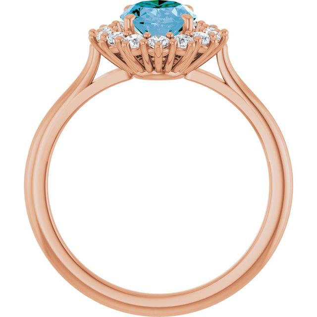 14K Gold Oval Natural Swiss Blue Topaz & Natural Diamond Halo-Style Ring – 8x6mm - Rose Gold - view 2