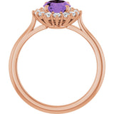 14K Gold Oval Natural Amethyst & Natural Diamond Halo-Style Ring – 8x6mm - Rose Gold - view 2