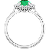 Platinum Oval Lab-Grown Emerald & Natural Diamond Halo-Style Ring - view 2