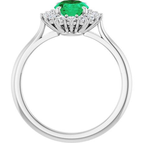 Platinum Oval Lab-Grown Emerald & Natural Diamond Halo-Style Ring - view 2