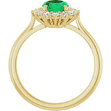 14K Gold Oval Lab-Grown Emerald & Natural Diamond Halo-Style Ring – 8x6mm - Yellow Gold - view 2