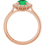 14K Gold Oval Lab-Grown Emerald & Natural Diamond Halo-Style Ring – 8x6mm - Rose Gold - view 2