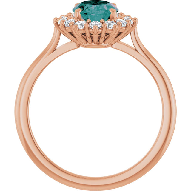 14K Gold Oval Natural Diamond Halo-Style Ring - Rose Gold - view 2