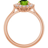 14K Gold Oval Natural Peridot & Natural Diamond Halo-Style Ring - Rose Gold - view 2