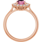 14K Gold Oval Natural Pink Tourmaline & Natural Diamond Halo-Style Ring - Rose Gold - view 2