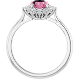 Platinum Oval Natural Pink Tourmaline & Natural Diamond Halo-Style Ring - view 2