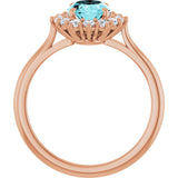 14K Gold Oval Natural Blue Zircon & Natural Diamond Halo-Style Ring - Rose Gold - view 2