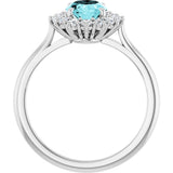 Platinum Oval Natural Blue Zircon & Natural Diamond Halo-Style Ring - view 2