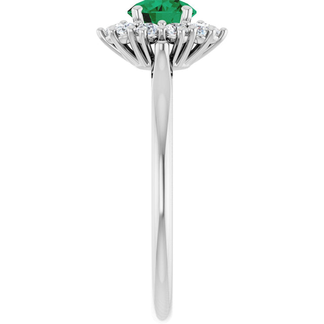 14K Gold Emerald Lab-Grown Emerald & Lab-Grown Diamond Halo-Style Ring - White Gold - view 4