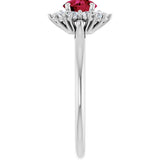 Platinum Emerald Lab-Grown Ruby & Lab-Grown Diamond Halo-Style Ring - view 4