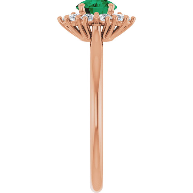 14K Gold Emerald Lab-Grown Emerald & Lab-Grown Diamond Halo-Style Ring - Rose Gold - view 4