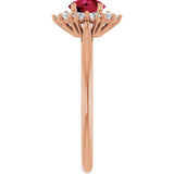 14K Gold Emerald Lab-Grown Ruby & Lab-Grown Diamond Halo-Style Ring - Rose Gold - view 4