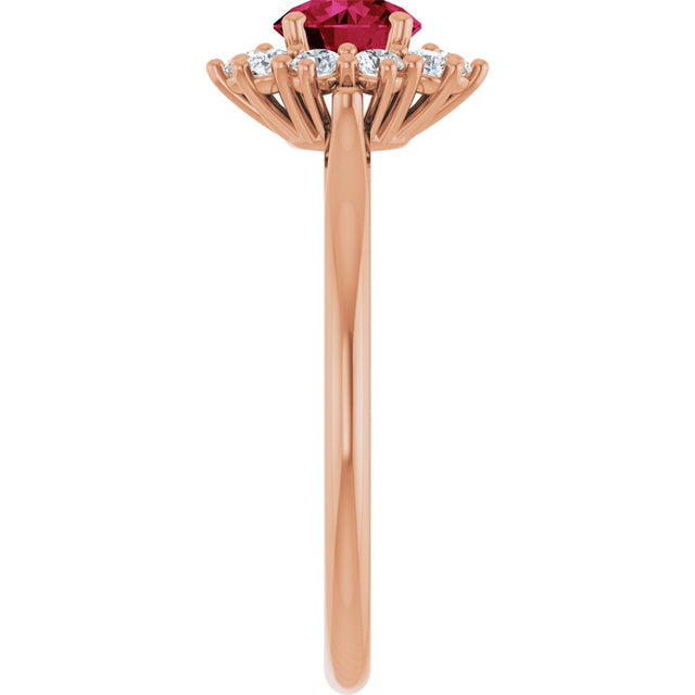 14K Gold Emerald Lab-Grown Ruby & Lab-Grown Diamond Halo-Style Ring - Rose Gold - view 4