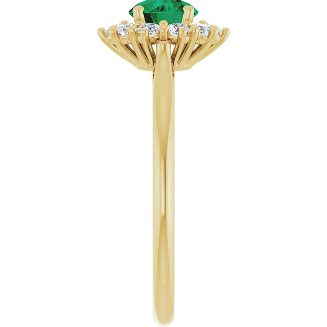 14K Gold Emerald Lab-Grown Emerald & Lab-Grown Diamond Halo-Style Ring - Yellow Gold - view 4