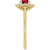 14K Gold Emerald Lab-Grown Ruby & Lab-Grown Diamond Halo-Style Ring - Yellow Gold - view 4