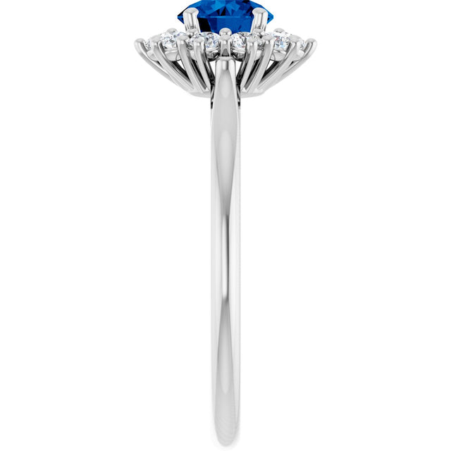 Platinum Emerald Lab-Grown Blue Sapphire & Lab-Grown Diamond Halo-Style Ring - view 4