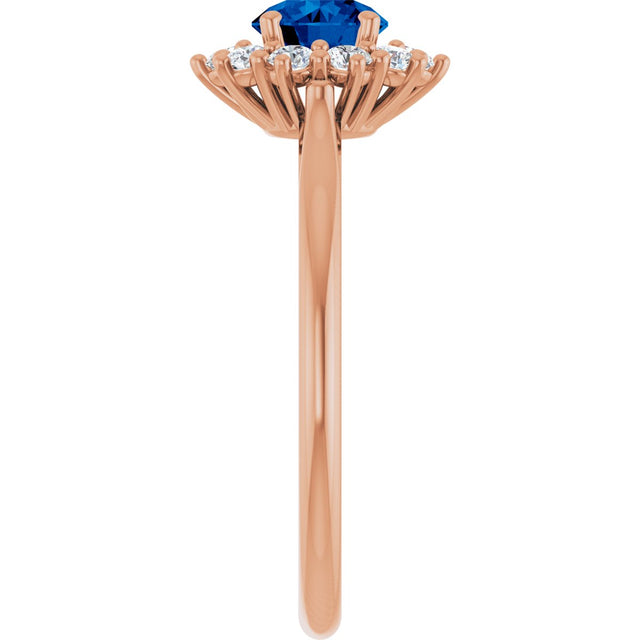 14K Gold Emerald Lab-Grown Blue Sapphire & Lab-Grown Diamond Halo-Style Ring - Rose Gold - view 4