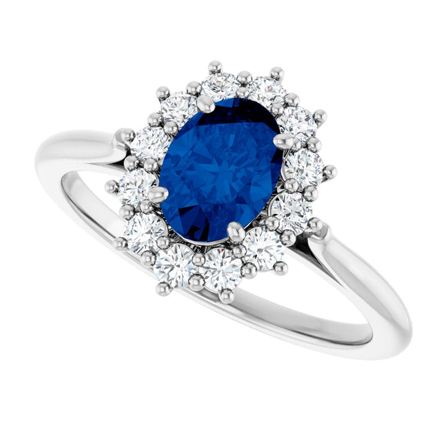 Platinum Emerald Lab-Grown Blue Sapphire & Lab-Grown Diamond Halo-Style Ring - view 5