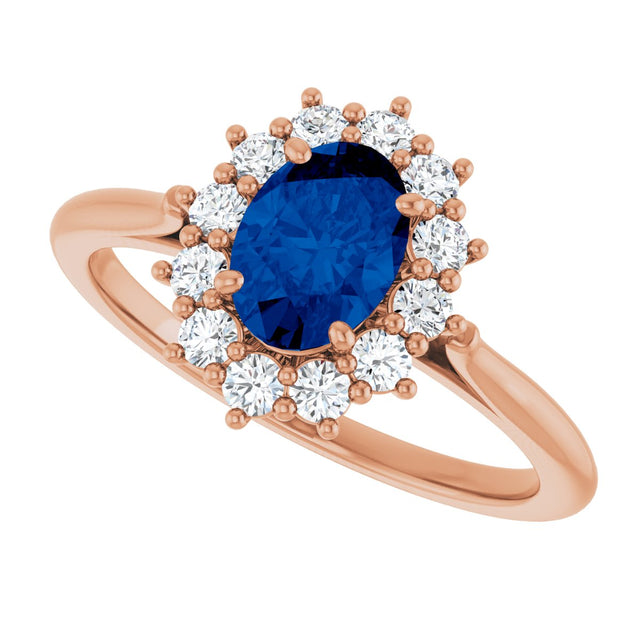 14K Gold Emerald Lab-Grown Blue Sapphire & Lab-Grown Diamond Halo-Style Ring - Rose Gold - view 5