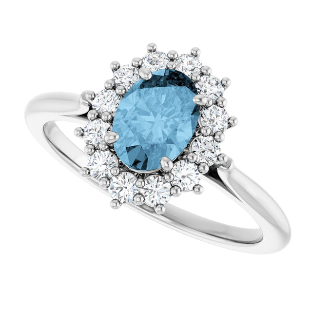 10K Gold Emerald Natural Sky Blue Topaz & Lab-Grown Diamond Halo-Style Ring - White Gold - view 5