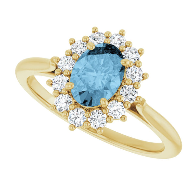 10K Gold Emerald Natural Sky Blue Topaz & Lab-Grown Diamond Halo-Style Ring - Yellow Gold - view 5