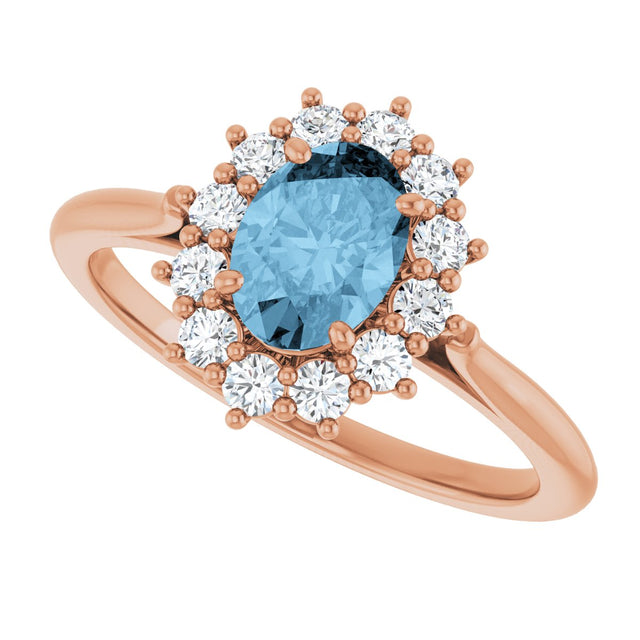 14K Gold Emerald Natural Sky Blue Topaz & Lab-Grown Diamond Halo-Style Ring - Rose Gold - view 5