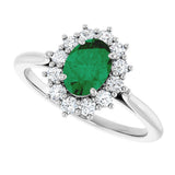 Platinum Emerald Lab-Grown Emerald & Lab-Grown Diamond Halo-Style Ring - view 5