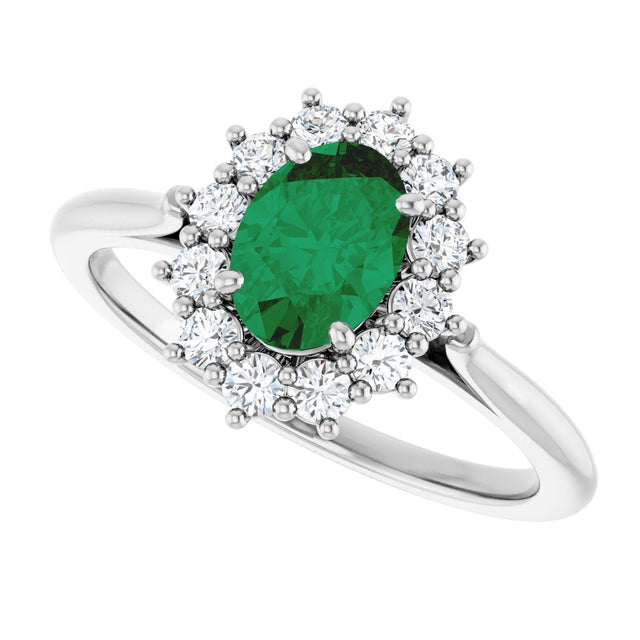 Platinum Emerald Lab-Grown Emerald & Lab-Grown Diamond Halo-Style Ring - view 5