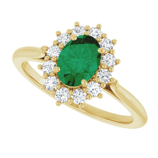 10K Gold Emerald Lab-Grown Emerald & Lab-Grown Diamond Halo-Style Ring - Yellow Gold - view 5
