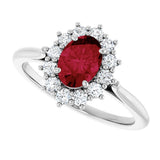 10K Gold Emerald Lab-Grown Ruby & Lab-Grown Diamond Halo-Style Ring - White Gold - view 5