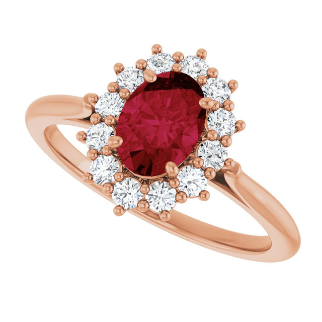 14K Gold Emerald Lab-Grown Ruby & Lab-Grown Diamond Halo-Style Ring - Rose Gold - view 5
