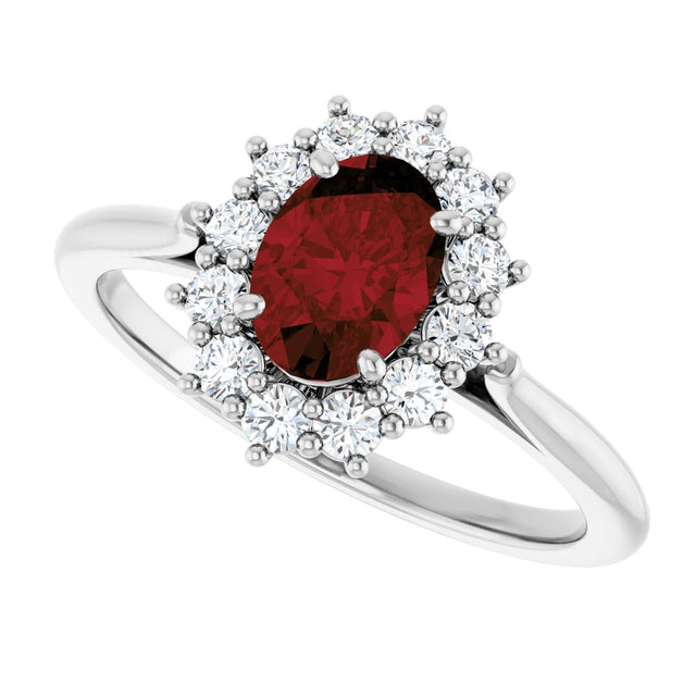 10K Gold Emerald Natural Mozambique Garnet & Lab-Grown Diamond Halo-Style Ring - White Gold - view 5