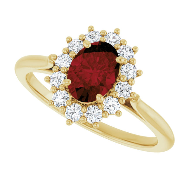 10K Gold Emerald Natural Mozambique Garnet & Lab-Grown Diamond Halo-Style Ring - Yellow Gold - view 5
