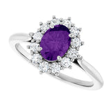 10K Gold Emerald Natural Amethyst & Lab-Grown Diamond Halo-Style Ring - White Gold - view 5