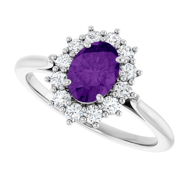10K Gold Emerald Natural Amethyst & Lab-Grown Diamond Halo-Style Ring - White Gold - view 5