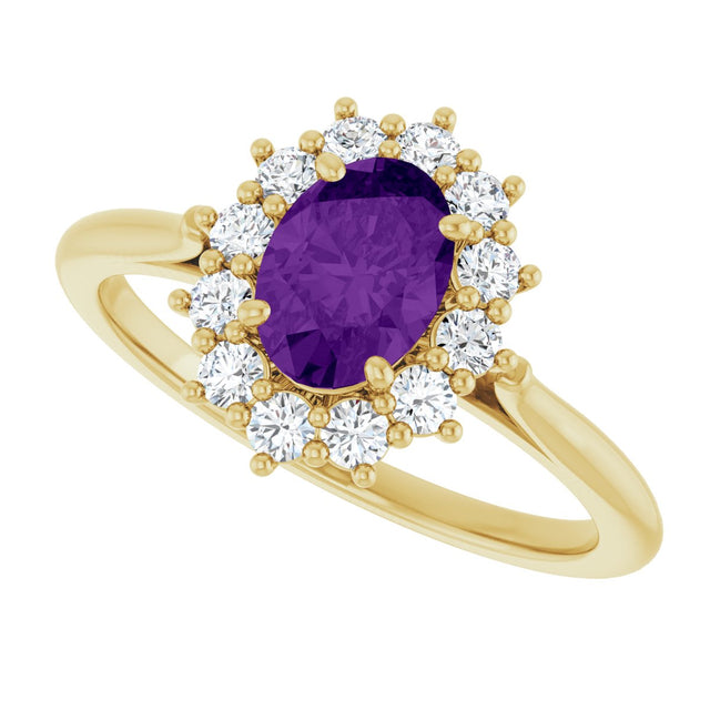 10K Gold Emerald Natural Amethyst & Lab-Grown Diamond Halo-Style Ring - Yellow Gold - view 5