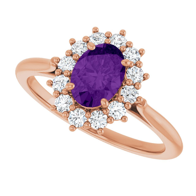 14K Gold Emerald Natural Amethyst & Lab-Grown Diamond Halo-Style Ring - Rose Gold - view 5