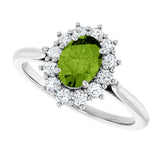 10K Gold Emerald Natural Peridot & Lab-Grown Diamond Halo-Style Ring - White Gold - view 5