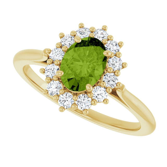 10K Gold Emerald Natural Peridot & Lab-Grown Diamond Halo-Style Ring - Yellow Gold - view 5