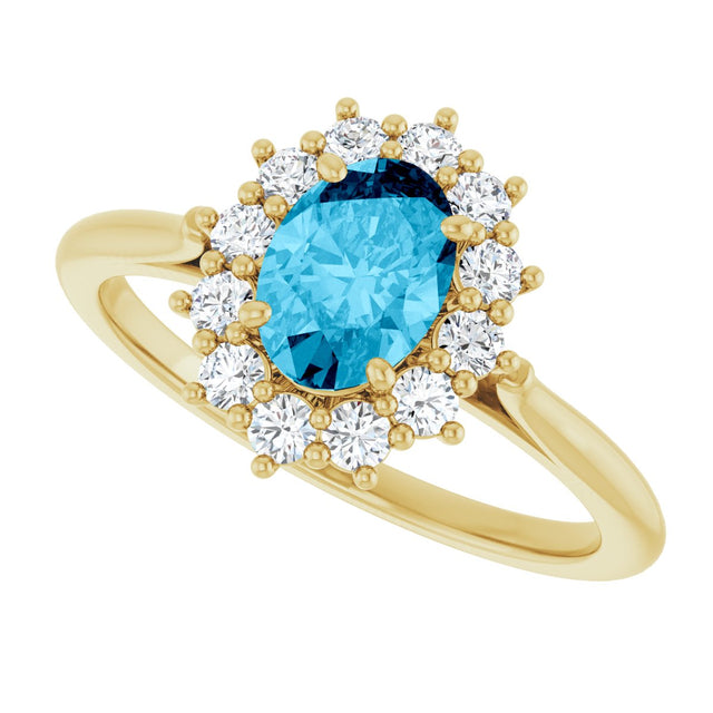 14K Gold Emerald Lab-Grown Diamond Halo-Style Ring - Yellow Gold - view 5