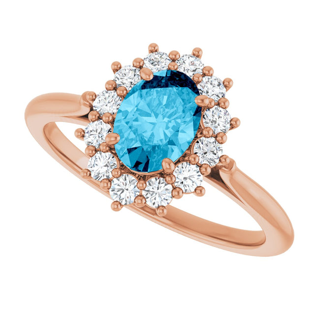 14K Gold Emerald Lab-Grown Diamond Halo-Style Ring - Rose Gold - view 5